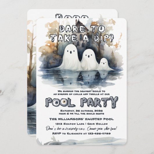 Spooky Pool Party Einladung (Vorne/Hinten)