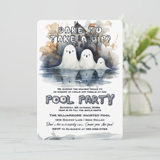 Spooky Pool Party Einladung (Stehend Vorderseite)