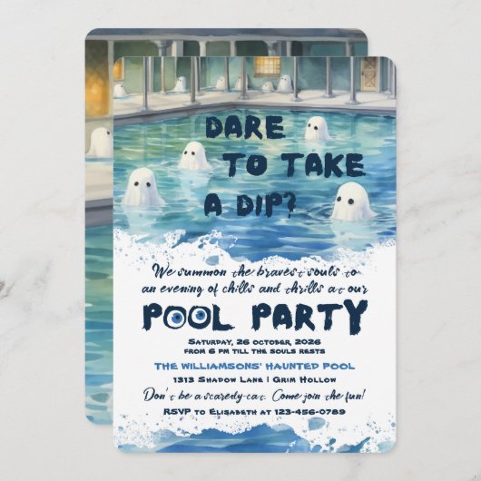 Spooky Pool Party Einladung (Vorne/Hinten)