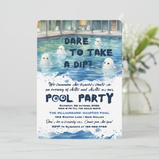 Spooky Pool Party Einladung (Stehend Vorderseite)
