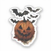 Spooky Pumpkin & Bats Halloween Art Aufkleber (Vorderseite)