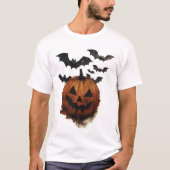 Spooky Pumpkin & Bats Halloween Art T-Shirt (Vorderseite)