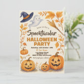 Spooky Pumpkin & Bats Thema Einladung (Stehend Vorderseite)