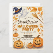 Spooky Pumpkin & Bats Thema Einladung (Vorne/Hinten)