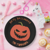 Spooky Pumpkin Black Halloween-Party Ihr Name Pappteller (Party)