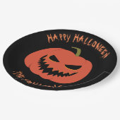 Spooky Pumpkin Black Halloween-Party Ihr Name Pappteller (Schrägansicht)