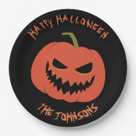 Spooky Pumpkin Black Halloween-Party Ihr Name Pappteller