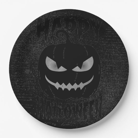 Spooky Pumpkin Black Halloween-Party Pappteller (Vorderseite)
