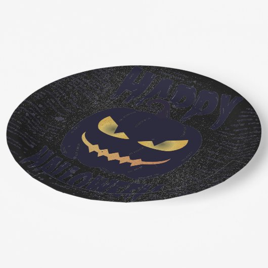 Spooky Pumpkin Black Halloween-Party Pappteller (Schrägansicht)