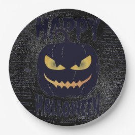 Spooky Pumpkin Black Halloween-Party Pappteller