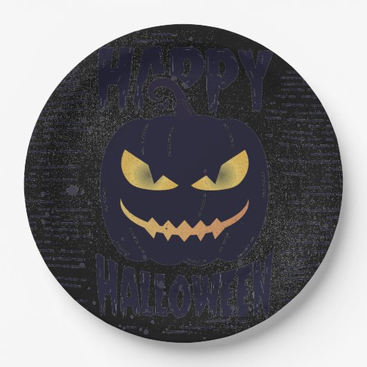 Spooky Pumpkin Black Halloween-Party Pappteller (Vorderseite)
