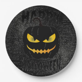 Spooky Pumpkin Black Halloween-Party Pappteller
