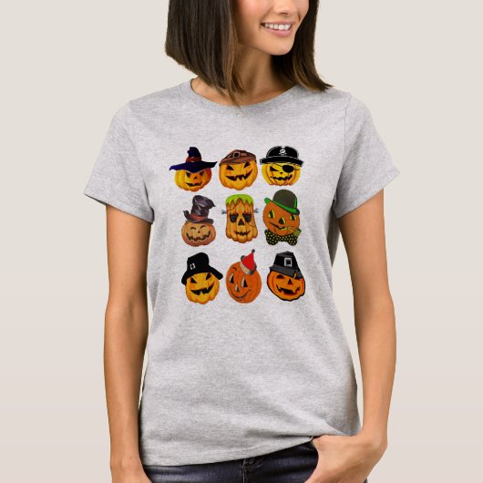 Spooky Pumpkin Collage T-Shirt, Halloween-Kostüm T-Shirt (Vorderseite)