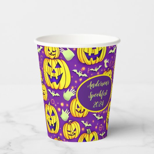 Spooky Pumpkin Custom Halloween Paper Cups Pappbecher (Rückseite)