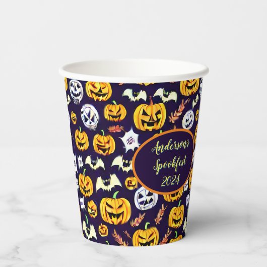 Spooky Pumpkin Custom Halloween Paper Cups Pappbecher (Rückseite)