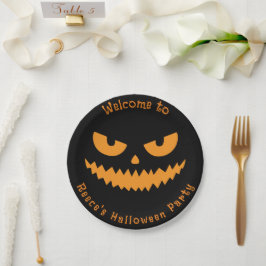 Spooky Pumpkin Face Kids Halloween-Party Pappteller