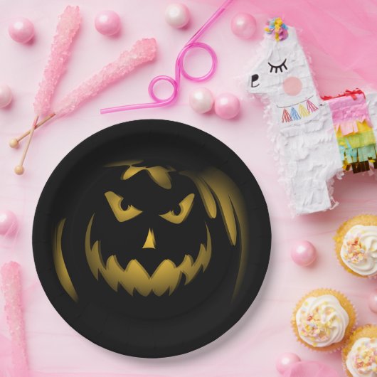 Spooky Pumpkin Face Pappteller (Party)