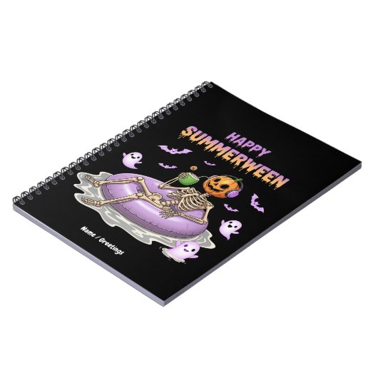 Spooky Pumpkin Faced Skeleton Fun Happy Summerween Notizblock (Linke Seite)