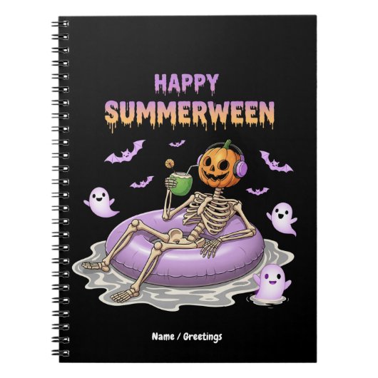 Spooky Pumpkin Faced Skeleton Fun Happy Summerween Notizblock (Vorderseite)