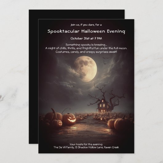 Spooky Pumpkin Field Halloween-Party Einladung (Vorne/Hinten)