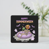 Spooky Pumpkin gegenüber Skeleton Spaß glücklich S Einladung (Stehend Vorderseite)