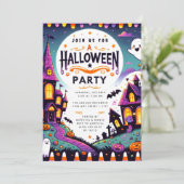 Spooky Pumpkin Ghost Halloween Einladung (Stehend Vorderseite)