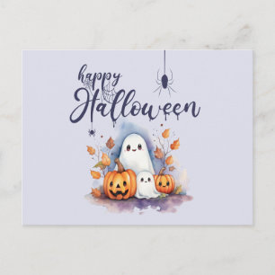 Spooky Pumpkin Ghost Halloween Postcard Postkarte