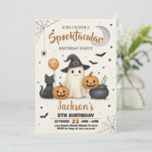 Spooky Pumpkin & Ghost Party Einladung für Kinder (Stehend Vorderseite)