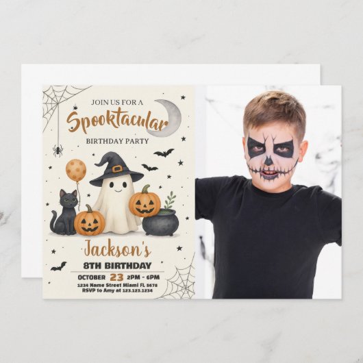 Spooky Pumpkin & Ghost Party Einladung für Kinder (Vorne/Hinten)