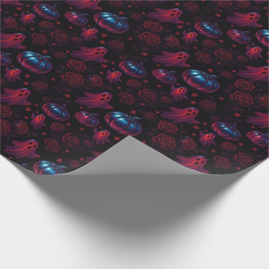Spooky Pumpkin Ghost Pattern Wrapping Paper Geschenkpapier (Ecke)