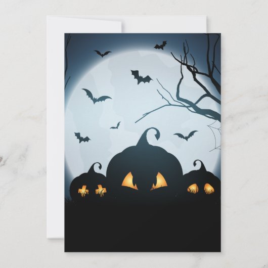 Spooky Pumpkin Halloween mit Spuk Haus und Mond Einladung (Rückseite)