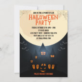 Spooky Pumpkin Halloween mit Spuk Haus und Mond Einladung (Vorderseite)