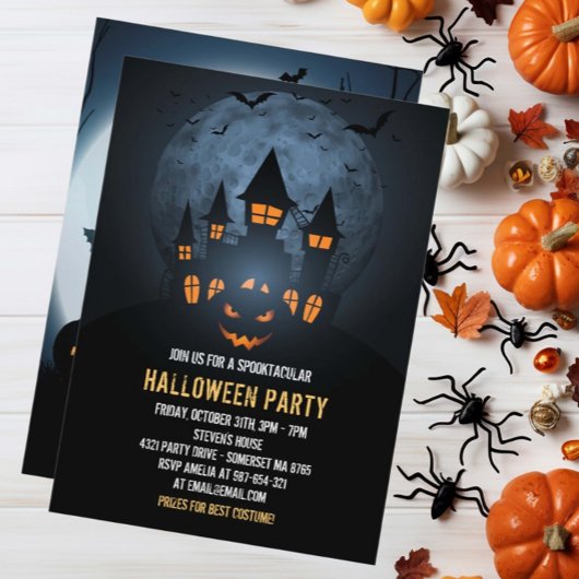 Spooky Pumpkin Halloween mit Spuk Haus und Mond Einladung