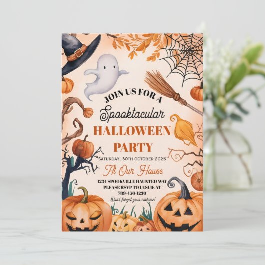 Spooky Pumpkin Halloween-Party Einladung Spaß (Stehend Vorderseite)