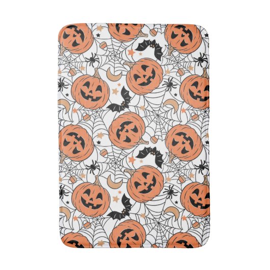 Spooky Pumpkin Halloween Pattern Badematte (Vorderseite Vertikal)