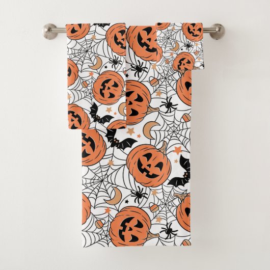 Spooky Pumpkin Halloween Pattern Badhandtuch Set (Insitu)