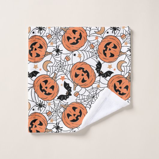 Spooky Pumpkin Halloween Pattern Badhandtuch Set (Waschlappen)