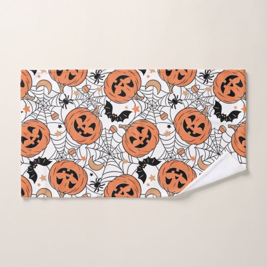 Spooky Pumpkin Halloween Pattern Badhandtuch Set (Handtuch)