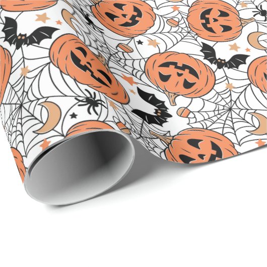 Spooky Pumpkin Halloween Pattern Geschenkpapier (Rolleneckpunkt)