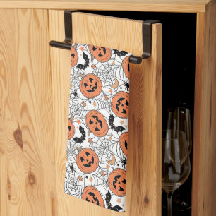 Spooky Pumpkin Halloween Pattern Geschirrtuch