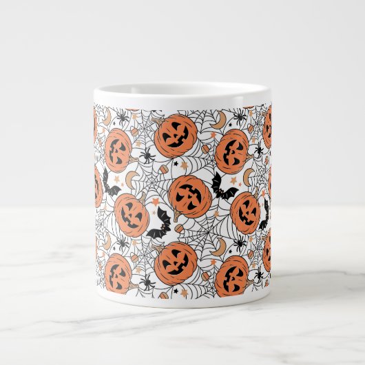 Spooky Pumpkin Halloween Pattern Jumbo-Tasse (Vorderseite)