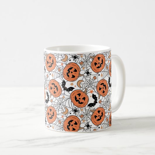 Spooky Pumpkin Halloween Pattern Kaffeetasse (VorderseiteRechts)