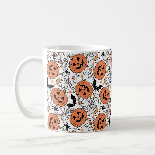 Spooky Pumpkin Halloween Pattern Kaffeetasse (Links)