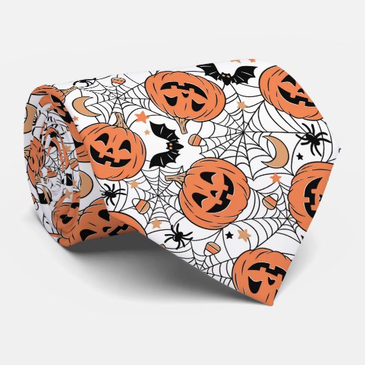Spooky Pumpkin Halloween Pattern Krawatte (Gerollt)