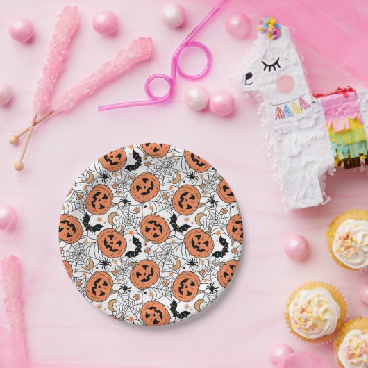 Spooky Pumpkin Halloween Pattern Pappteller (Party)