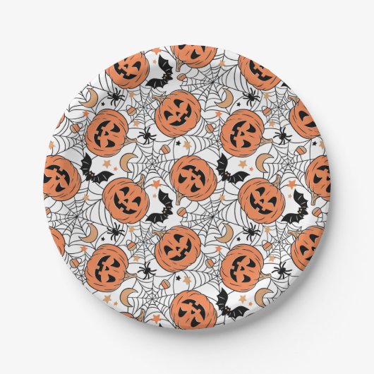 Spooky Pumpkin Halloween Pattern Pappteller (Vorderseite)
