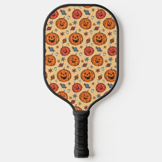 Spooky Pumpkin Halloween Pattern Pickleball Schläger (Vorderseite)