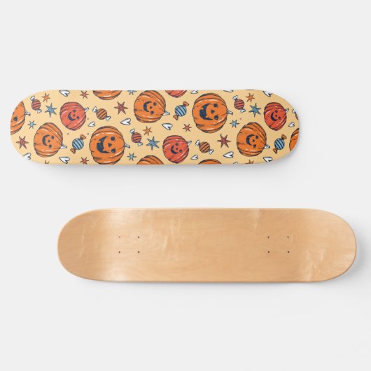 Spooky Pumpkin Halloween Pattern Skateboard (Horizontal)
