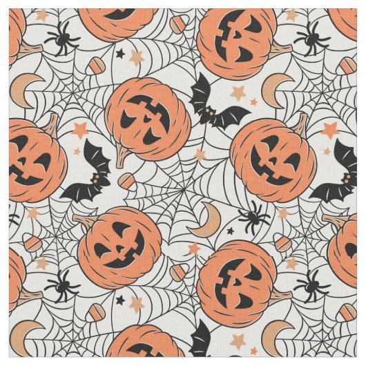Spooky Pumpkin Halloween Pattern Stoff (Nahaufnahme)