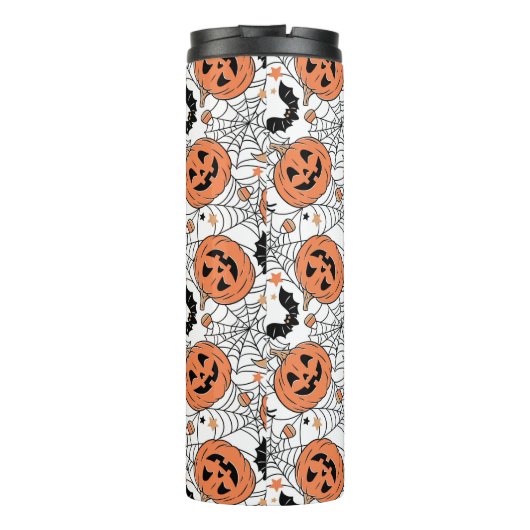 Spooky Pumpkin Halloween Pattern Thermosbecher (Rückseite)